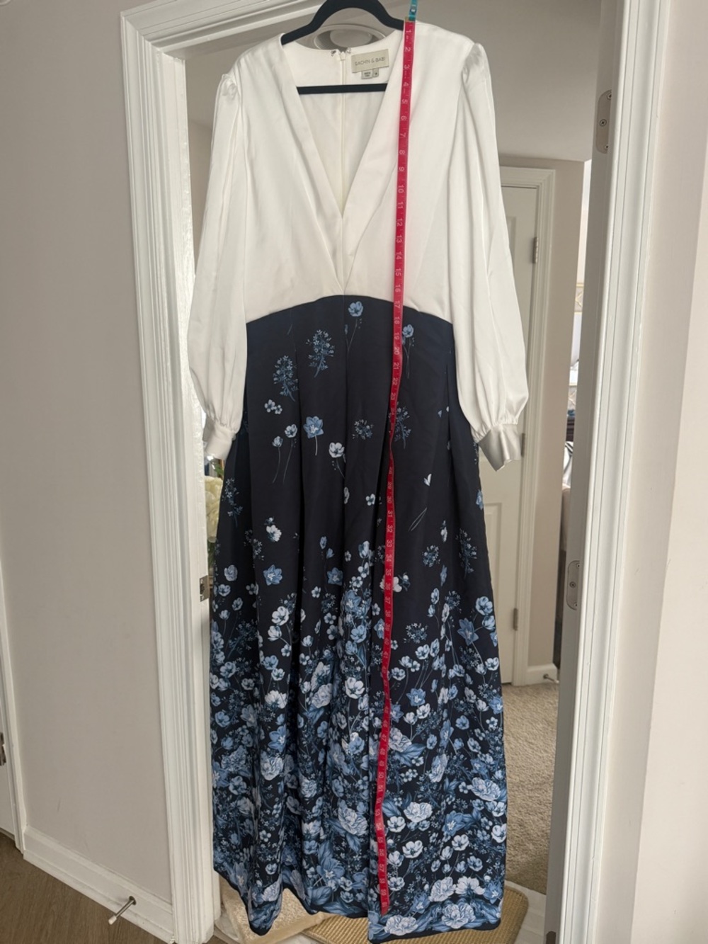 Sachin + Babi Navy and White Floral Long Dress with Belted Waist - Picture 13 of 13